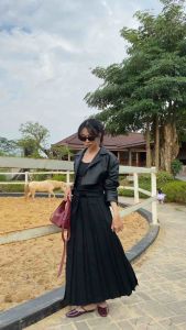 (COD) Rok Plisket Kerja Bahan Semi Wool Wanita A LINE Korean Style Terbaru & Termurah