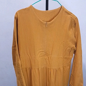 Thrift / Pre Loved / Second / Mantan gamis baju lebaran bahan katun rami tidak nerawang warna kunyit