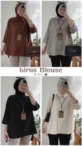 KEI BLOUSE WANITA KANCING MOTIF STRIPE MOCA