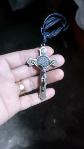 MIRACULOUS MEDAL BEST QUALITY EXORCISM CRUCIFIX PENDANT OF ST. BENEDICT FOR PROTECTION ANTIQUE FROM ITALY 1.75 X 3 inches