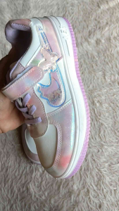 Kids Iridescent Sneakers for Girls | Velcro Strap Glitter Shoes | Cute Fashion Rubber Sole (Runs Small)