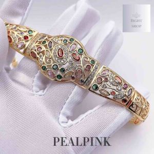 สร้อยข้อมือพลอยนพเก้าประดับเพชร สายสร้อยฉลุลายยาว 18-19cm สวยผู้ดีทันสมัย