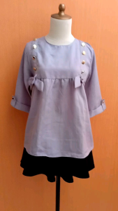 atasan wanita abu muda pastel M L cewek blouse kerja kuliah santai kancing