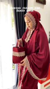 mukena dewasa misela 2 in 1 katun polos renda mewah ukuran jumbo free tas