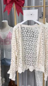 Áo Khoác Len Sợi Cài Khuy Viền Hoa Nổi Cực Xinh Đi Biển Dã Ngoại du lịch