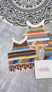 Áo len sợi croptop hoạ tiết thổ cẩm xinh xắn mặc đi biển du lịch