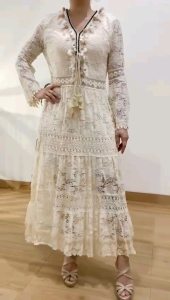 ●ECLAIRE● 003 Dress Maksi Maxi Lace Brokat Brukat Pompom Tassel Boho Bohemia Kasual Vintage Classy Import 95590