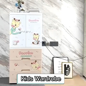 Childrens Wardrobe Closet with Cartoon Theme Design Featuring 2/3/4 Drawers and Hanging Area