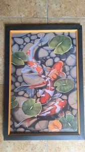 Hiasan Dinding Plus Bingkai Uk:45cm x 65cm Lukisan Cetak Ikan Koi Terindah
