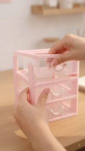 3 TIER STORAGE DRAWER ORGANIZER BOX WITH TRANSPARENT DRAWERS | MULTIPURPOSE DESKTOP & HOME STORAGE CABINET | PINK