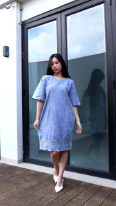 Dress Jeans Bordir Dress Denim Bodycon Lengan Pendek Import