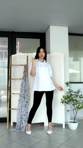 Blouse Katun Bordir Putih Atasan Kemeja Putih Lengan Pendek Import