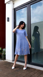 Dress Jeans Bordir Dress Denim Lengan Pendek Import