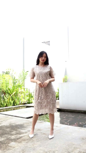 Dress Brukat Tile Mutiara Bunga Dress Pesta Brukat Premium Lengan Pendek Import