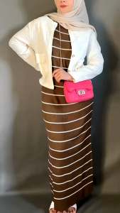 Dress Bumil Slimfit Polos Dan Stripe Basik Inner Span Tanpa Lengan