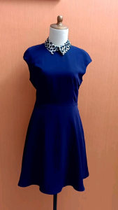 mini midi dress wanita biru tua navy THE EXECUTIVE cewek M kerah leopard MEWAH cute