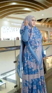 Kameela Syari Blue Gamis Ceruti Babydoll Premium Farfadh Syari by Rayhanco
