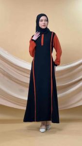 Gamis variasi list kombinasi bahan wollycrape by riZAru