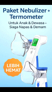 Bundle Nebulizer Elektrik + Termometer Infrared | Inhaler Uap Portable & Pengukur Suhu Akurat Anak Dewasa