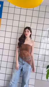 เกาะอก ลูกไม้ซีทรู แต่งเฉียง รูดผูกด้านข้าง เซ็กซี่