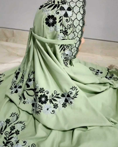 Mukena Terusan Size Dewasa Bahan Katun Polino Warna Sage Bordir Bunga Alysum Indah Bahan Adem Murah Meriah
