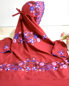 Grosir Mukena Termurah Fashion!! (COD) Mukena Terusan Dewasa Polino Warna maroon Bordir Bunga Alysum Indah Bahan Adem Murah Meriah