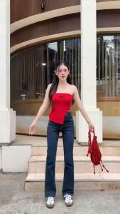 (พร้อมส่ง) PN69 กางเกงยีนส์ขาม้าน้อย เอวสูง ผ้ายืด เป้ายาว 12 นิ้วความยาวกางเกง 39 นิ้วสาวอวบมีไซด์