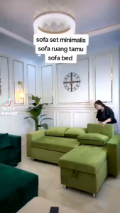 Sofa bed L reklening storage kasur warna hijau dapat d perpanjang