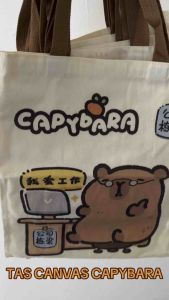 Purple TAS007 Totebag Canvas Belanja Capybara Ukuran Besar Anti Air Waterproof Tas Lucu Capibara Kapibara Import Totebag Organizer Serbaguna