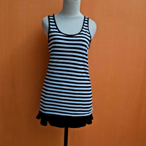 atasan kaos wanita putih motif salur hitam garis SAMUEL&KEVIN cewek M kutung blouse santai