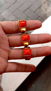 cincin batu red marjan kotak ring titanium gold