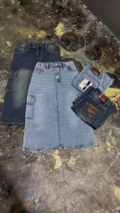 กระโปรงยีนส์กระเป๋าคาร์โก้ ไม่ยืด