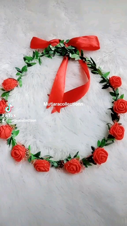 Bando Flower Crown  full bunga spon mawar pita besar