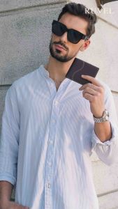 RUVEL Ronel Dompet Lelaki - Full-Grain Pebbled Leather Bifold Wallet with Coin & Card Slots