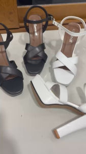 Sandal cao gót 12 phân đúp trước chất da quai chéo