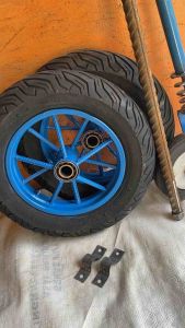 roda gerobak ring 10 komplit + as + gletrek tinggal pasang