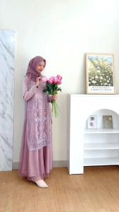 Paket Cardigan Long Vest Tule & Outer Brukat Premium