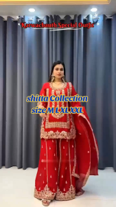 [PRE-ORDER] 2025 SEPT GRAND READYMADE RED BOLLYWOOD SUIT WITH PALAZO PANT WITH EMBROIDERY SEQUINS WORK SIZE M TO 2XL ( DELIVERY 10 WORKING DAYS) ETA: 2025 -12-30