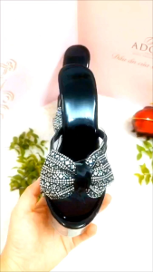 [Ship Hỏa Tốc 2h]Guốc cao gót nhọn quai nơ đá gót trong cao 14.5cm-15cm đế trong suốt dễ phối đồ dễ mang nâng dáng