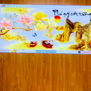 [THÀNH PHẨM] Tranh Đính Đá Phú Quý Cát Tường - Sơn Thủy Hữu Tình (100x50cm) - Chiêu Tài Tấn Lộc