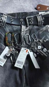Keychain carabiner kalcer tebal aksesories Outfit skena gantungan celana/kunci Hitam SilverStainles