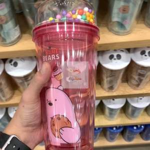 MINISO Botol Minum We Bare Bears Plastik Botol Minum Air dengan Sedotan 420ml / We Bare Bears Collection Water Bottle with Straw