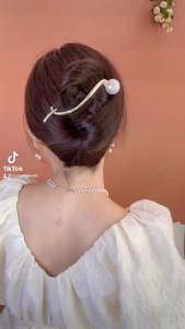 Kẹp búi tóc đuôi cá sau đầu kẹp kim loại đính ngọc đính đá lấp lánh phong cách Hàn Quốc