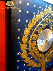 ภาพต้นโพธิ์ทองจุดเงิน ขนาดW60H60cm รูปติดหัวเตียง ภาพไทยสไตลโมเดิร์น ภาพติดห้องพระ ภาพแต่งร้านนวดสปา