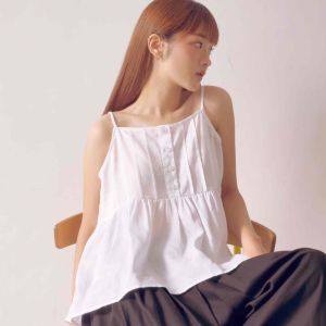 เสื้อสายเดี่ยวผ้าลินิน - สีขาว