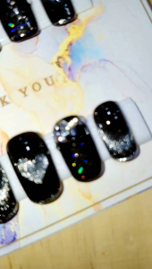 เล็บปลอมพร้อมแปะฟรีกาวตะไบ เล็บปลอมเจลแท้ เล็บpvcสีดำลูกแก้วเจลแท้