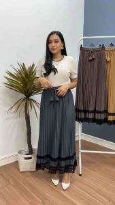 Rok Plisket Premium Variasi Renda / Rok Plisket Mewah Kekinian All Size