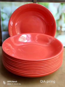 6pcs piring makan bulat polos melamine 9inc model cekung tahan panas gratis 1 sendok
