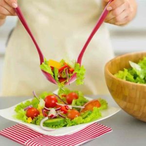 Natural Home Molded Bamboo Salad Serving Set Cherry Red