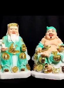 TƯỢNG THẦN TÀI - THỔ ĐỊA MÀU XANH NGỌC [ Cao 22 cm ] [ Bột đá + composite ]